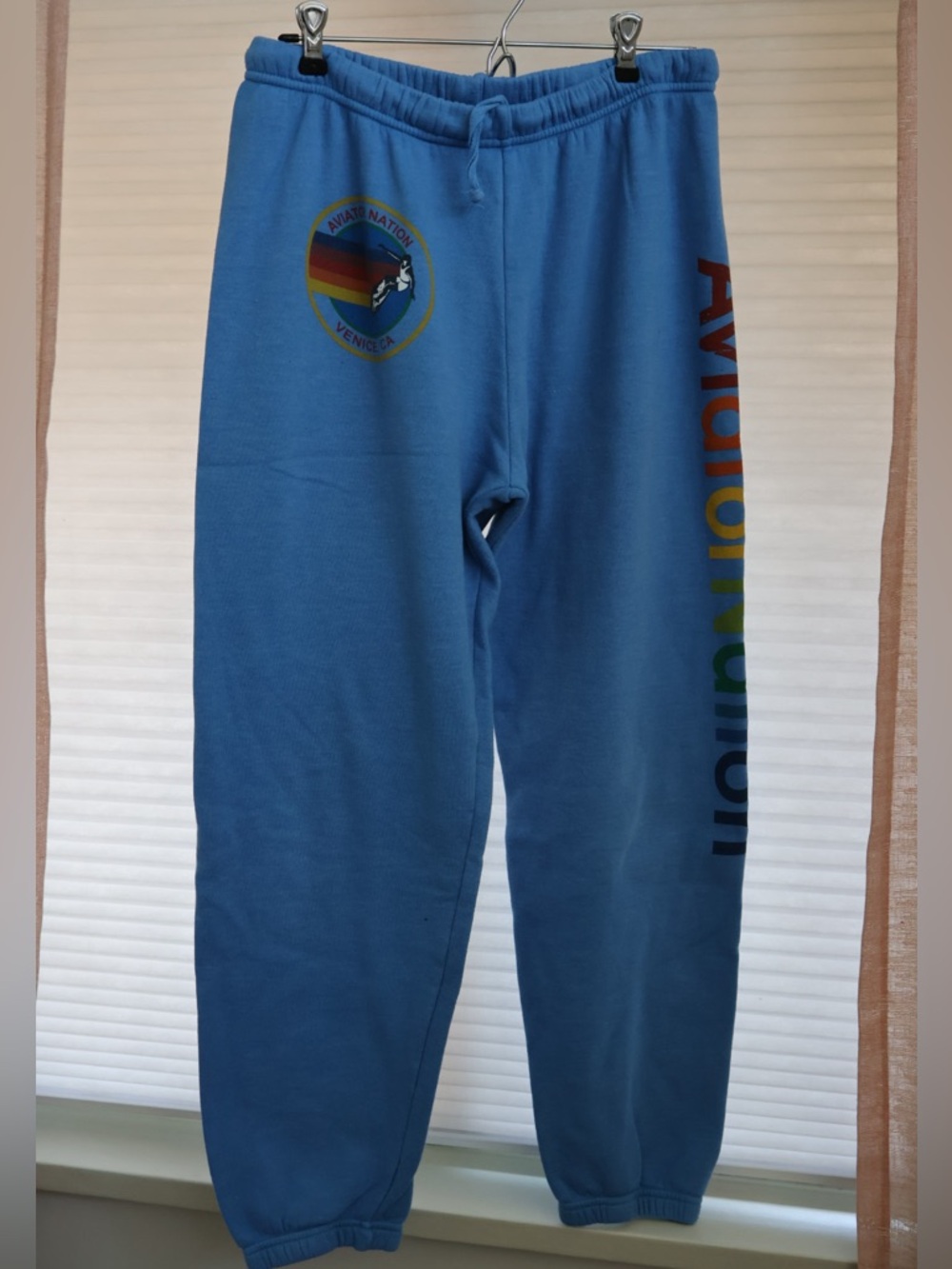 Aviator Nation Light Blue Hoodie with Rainbow Logo Accent